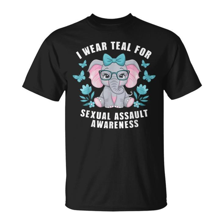Sexual Assault Awareness I Wear Teal Cute Elephant 2024 T-Shirt