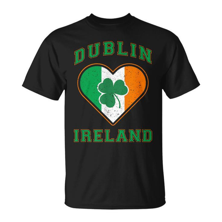 Shamrock Clover In Dublin Ireland Flag In Heart Shaped T-Shirt