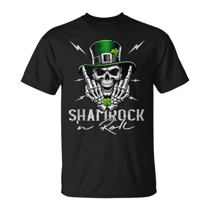 Shamrock N Roll Irish Skull St Patrick's Rocker T-Shirt