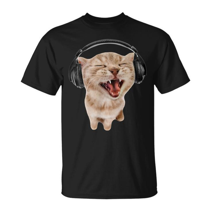 Silly Cat With Headphones T-Shirt