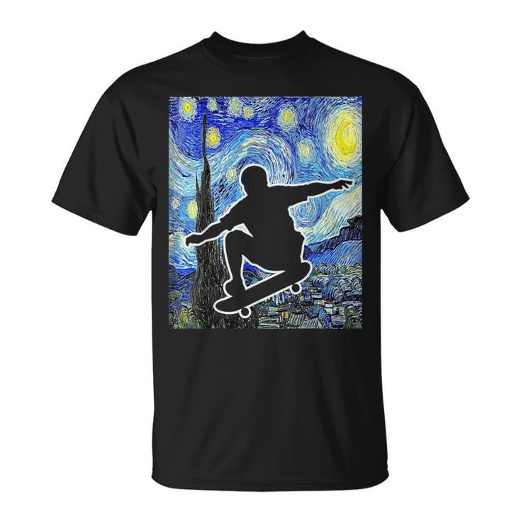 Skateboarding Starry Night Skateboard Van Gogh T-Shirt