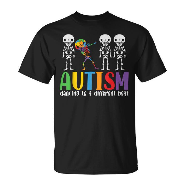 Skeleton Dancing To A Different Beat Autism Awareness T-Shirt