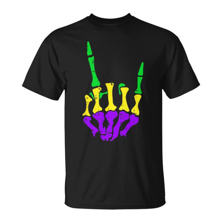 Skeleton Rock Hand Pocket Mardi Gras Bones Music Lover Band T-Shirt