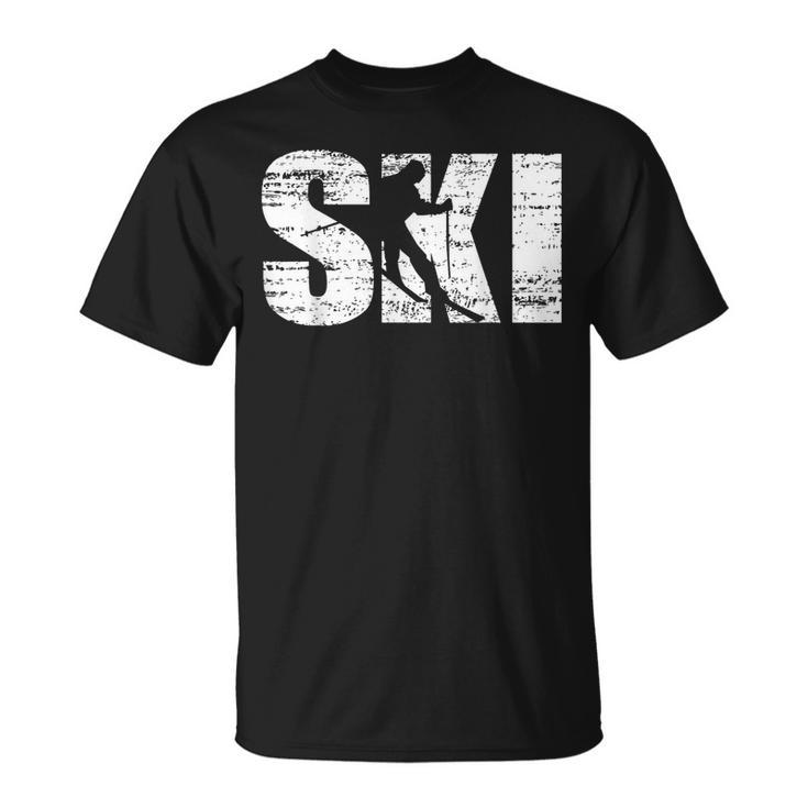 Ski Distressed Look Skifahrer Geschenk T-Shirt
