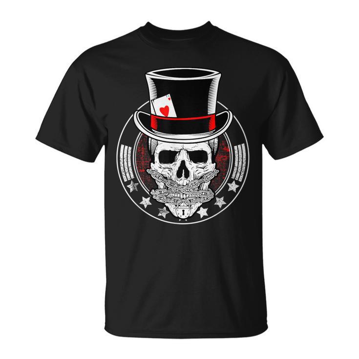 Skull Poker Ace Of Hearts Casino Gambling Card Player T-Shirt