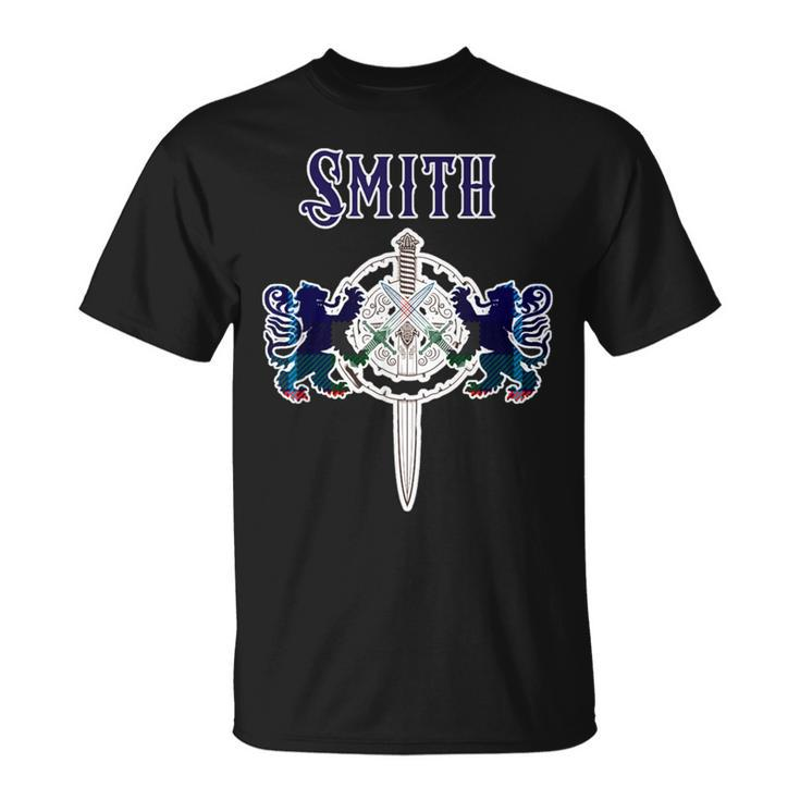 Smith Scottish Clan Family Name Tartan Lion Sword T-Shirt