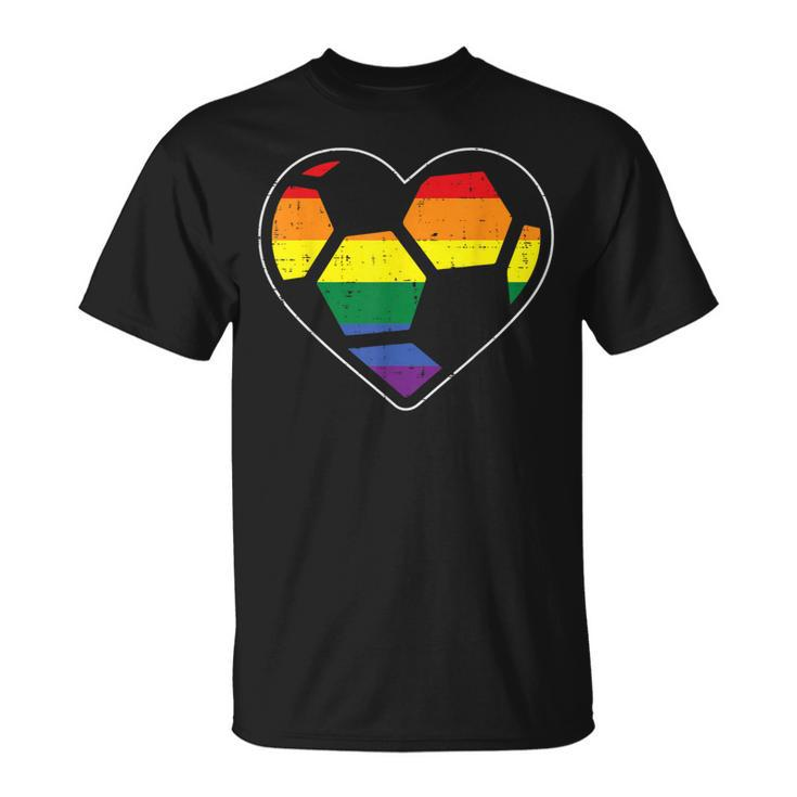 Soccer Heart Sport Lgbtq Rainbow Gay Pride Ally Women T-Shirt