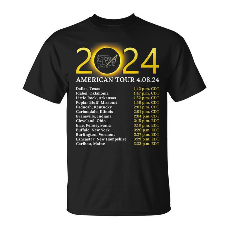 Solar Eclipse 2024 American Tour 2024 Totality Total Usa Map T-Shirt