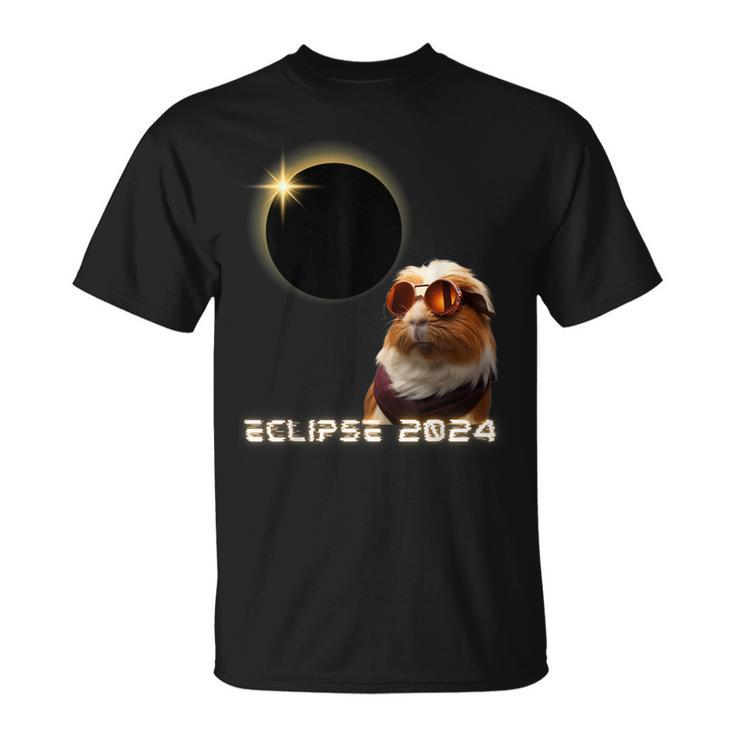 Solar Eclipse 2024 Guinea Pig Wearing Glasses T-Shirt