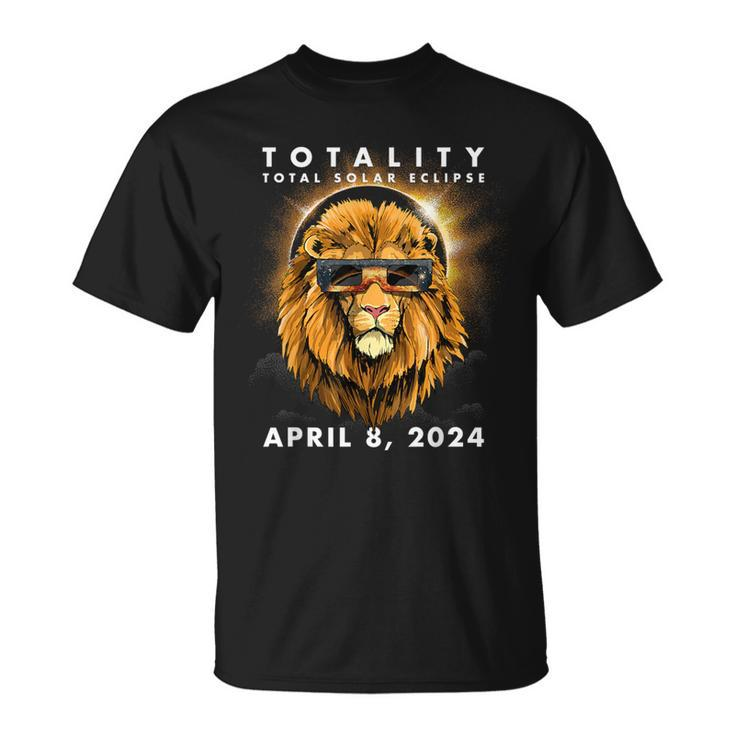 Solar Eclipse 2024 Lion Wearing Eclipse Glasses T-Shirt