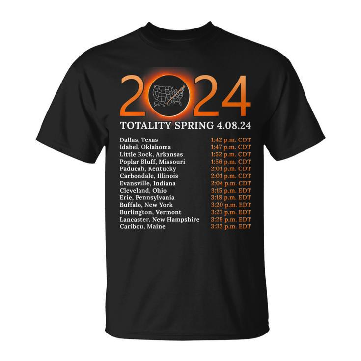 Solar Eclipse 2024 Party America Totality Total Usa Map T-Shirt
