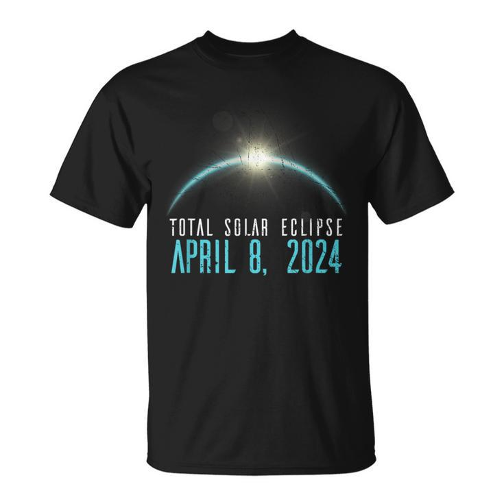 Solar Eclipse 40824 Totality 2024 Astronomy Blue Grunge T-Shirt