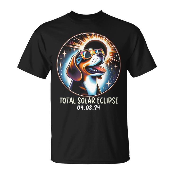 Solar Eclipse Beagle Wearing Glasses Pet April 8 2024 T-Shirt