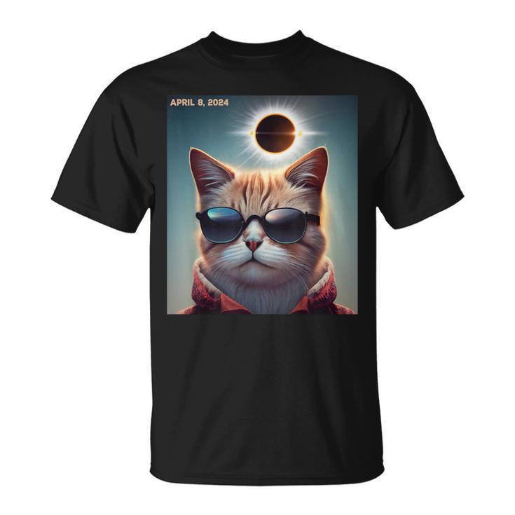 Solar Eclipse Cat 2024 April 8 Solar Eclipse Glasses T-Shirt