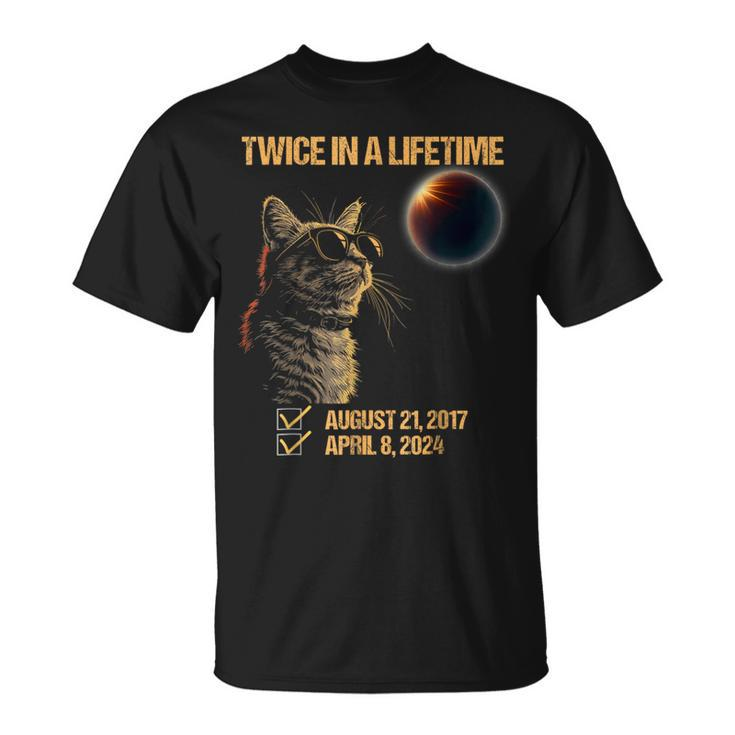 Solar Eclipse Cat Twice In Lifetime 2024 Solar Eclipse T-Shirt