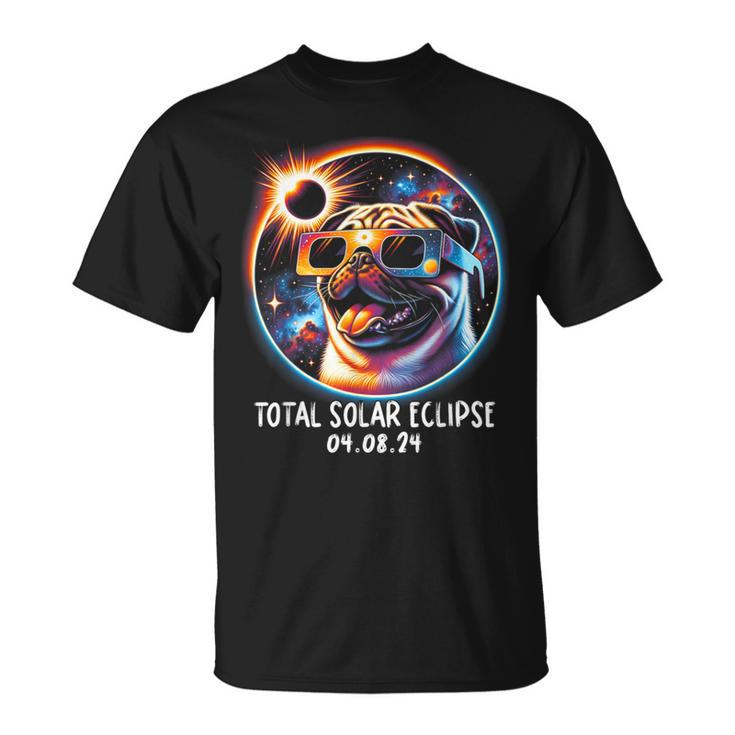 Solar Eclipse Pug Wearing Glasses Pet April 8 2024 T-Shirt