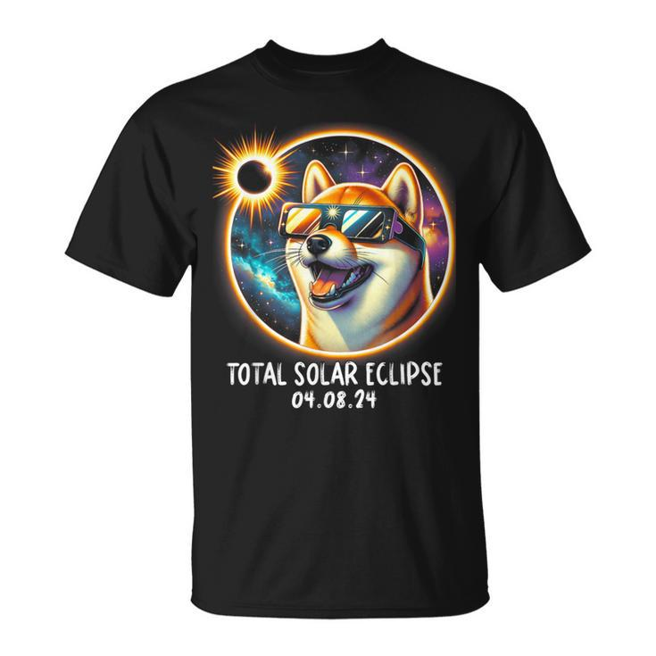Solar Eclipse Shiba Inu Wearing Glasses Pet April 8 2024 T-Shirt
