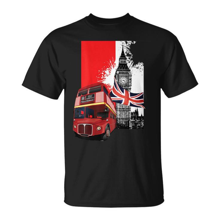 Souvenir London City Bus Vintage Uk Flag British T-Shirt