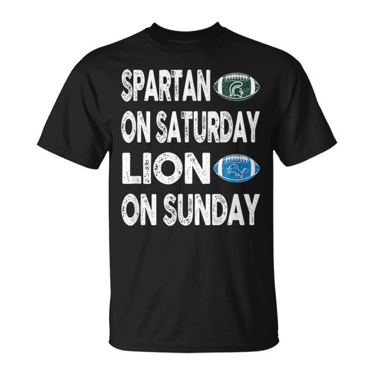 Spartan On Saturday Lion On Sunday Detroit Vintage Fun T-Shirt