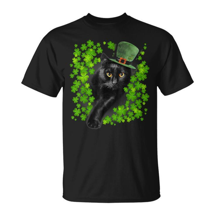 St Patrick Day Black Cat 3 Leaf Clover Kitten Lover Irish T-Shirt