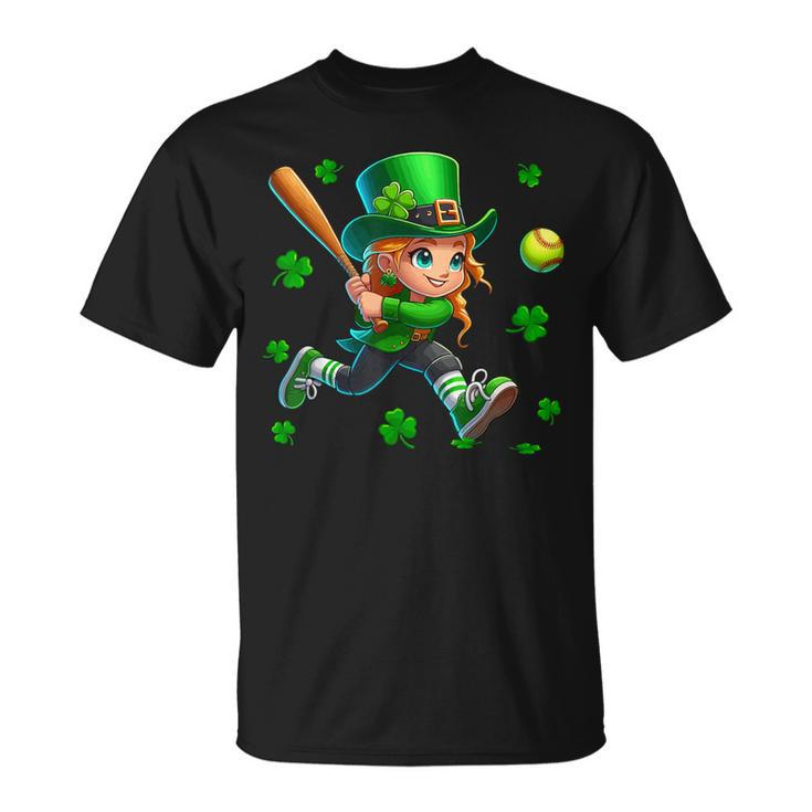 St Patrick's Day Man Playing Softball Shamrocks Player Team T-Shirt
