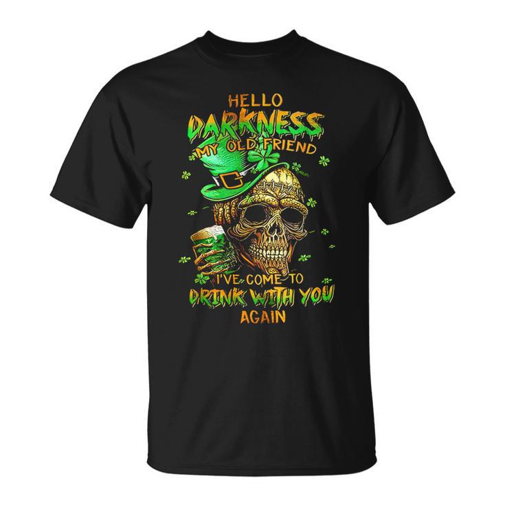 St Patrick's Day Skull Hello Darkness My Old Friend T-Shirt