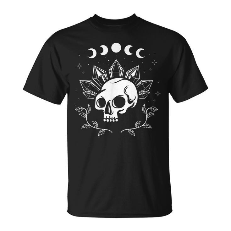 Stars Skull Pagan Gothic Crystals Wiccan Witch Moon Occult T-Shirt