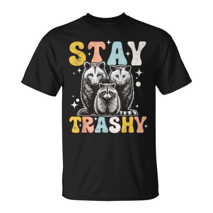 Stay Trashy Raccoon Possum Skunk Groovy Meme T-Shirt