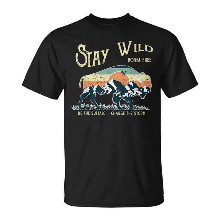 Stay Wild Roam Free Buffalo Mountain Forest Hiking Camping T-Shirt