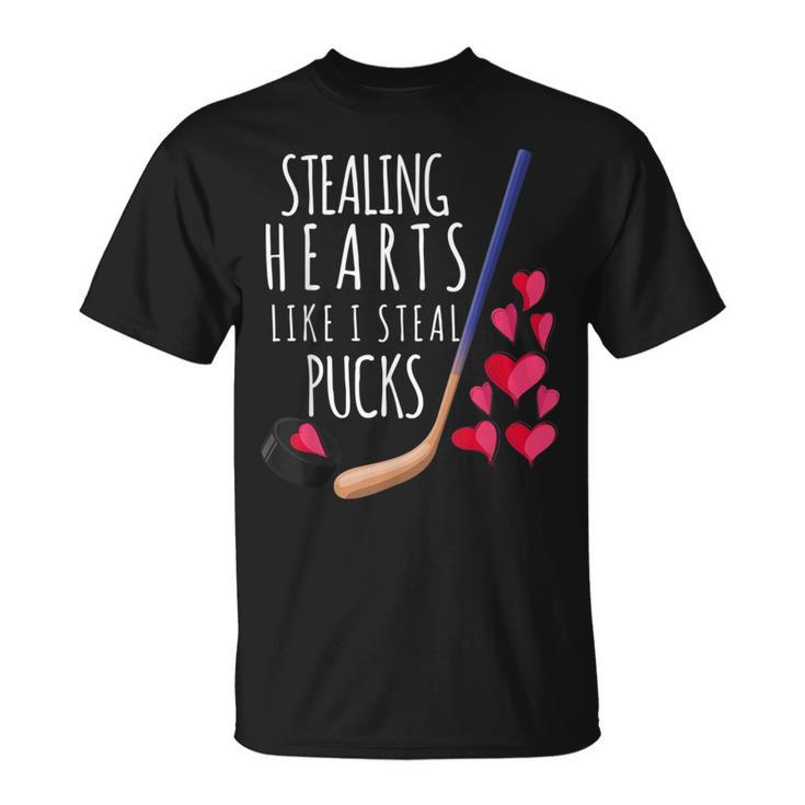 Stealing Hearts Like I Steal Pucks Ice Hockey Valentines Day T-Shirt