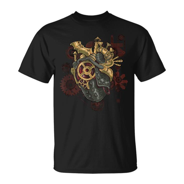 Steampunk Heart Robot Cosplay Scifi Mechanical Gears Anatomy T-Shirt