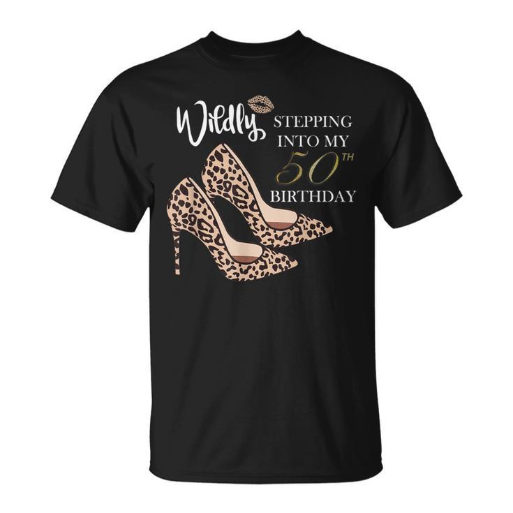 Stepping Into My 50Th Birthday Leopard Print Cheetah Heels T-Shirt