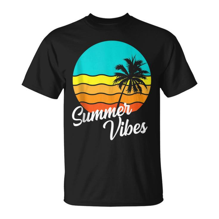 Summer Vibes Retro 80S Beach Scene Palm Tree Sunset Vacation T-Shirt
