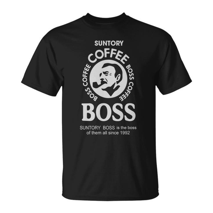 Suntory Boss Coffee Japan Mens Back Print T-shirt - Thegiftio