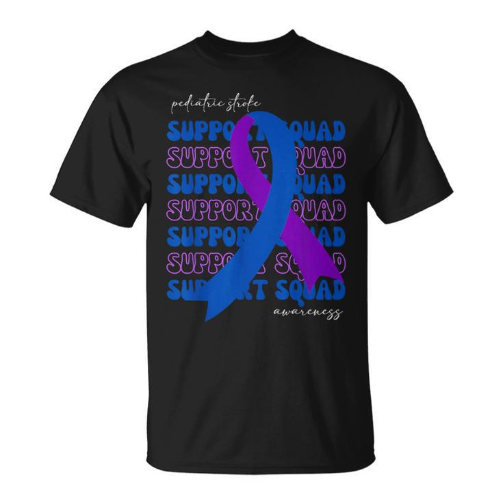 Support Squad Pediatric Stroke Awareness Purple Blue Ribbon T-Shirt
