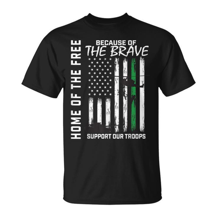 Support Our Troops Military Thin Green Line American Flag T-Shirt