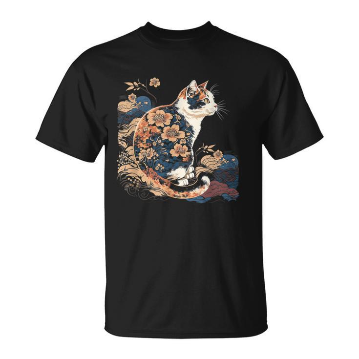 Surrealism Japanese Painting Calico Cat T-Shirt
