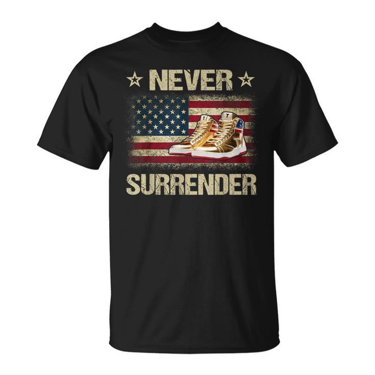 Never Surrender Gold Sneakers Pro Trump 2024 T-Shirt