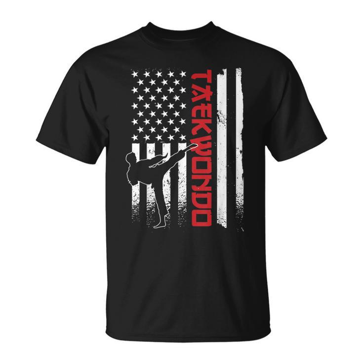 Taekwondo American Flag Taekwondo Fighter Us Flag T-Shirt