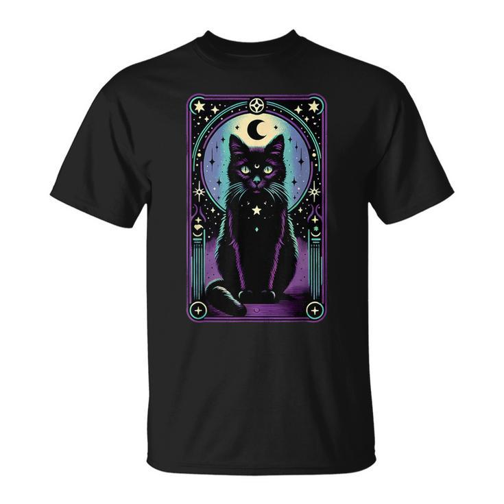 Tarot Card Crescent Moon Black Cat Lover Tarot Cat Vintage T-Shirt
