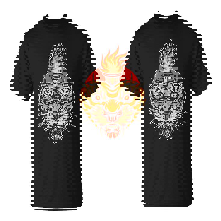 Tatuaje Tradicional Americano De Tigre De Corazón Sagrado Camiseta unisex