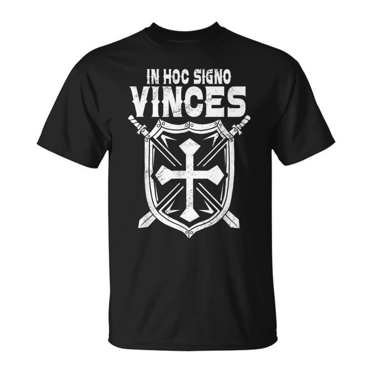 Templar Warrior In Hoc Signo Vinces Cross & Sword Christian T-Shirt