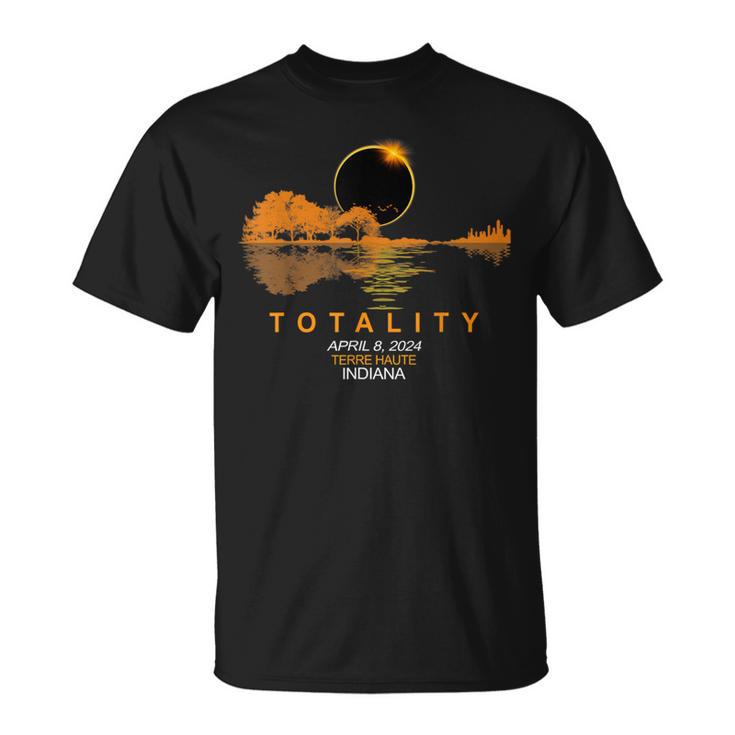 Terre Haute Indiana Total Solar Eclipse 2024 Guitar T-Shirt