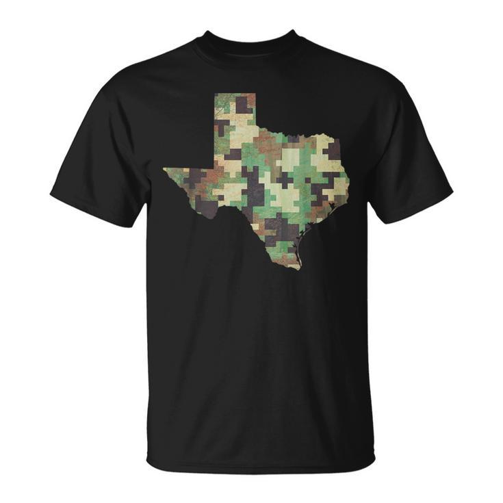 Texas Map Camo Outdoor Camouflage Hunters Military T-Shirt