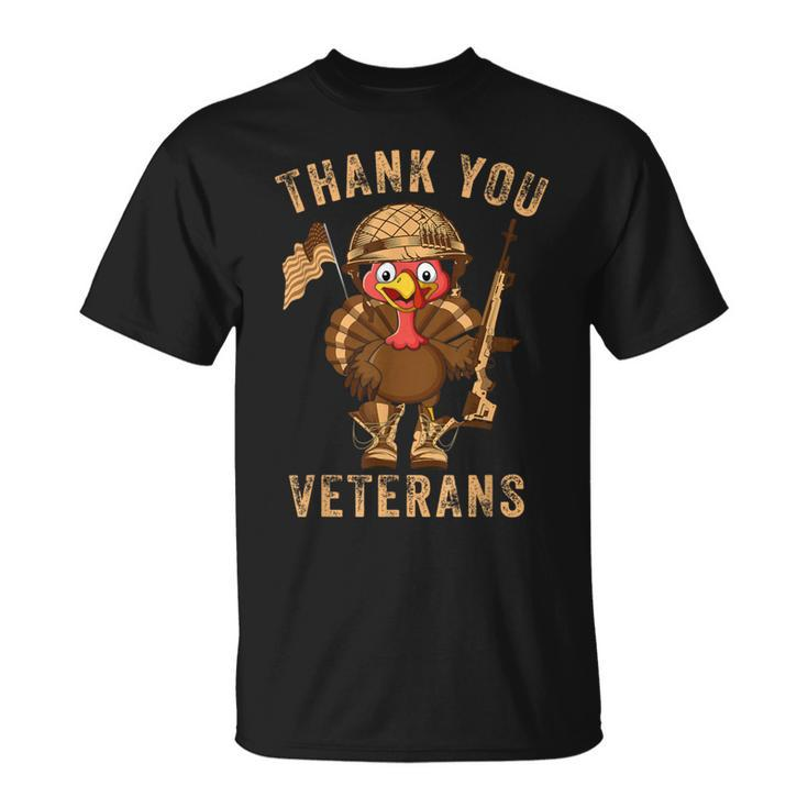 Thanksgiving Veteran Turkey Us Flag Thank You Veterans T-Shirt