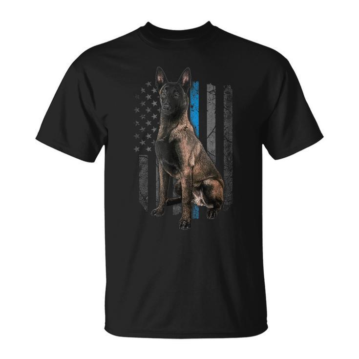 Thin Blue Line American Flag Belgian Malinois Police Dog T-Shirt