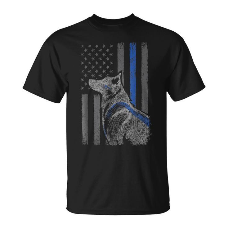 Thin Blue Line Flag K-9 Unit German Shepherd Sketch T-Shirt