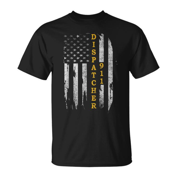 Thin Gold Line Flag American Usa Patriotic 911 Dispatcher T-Shirt