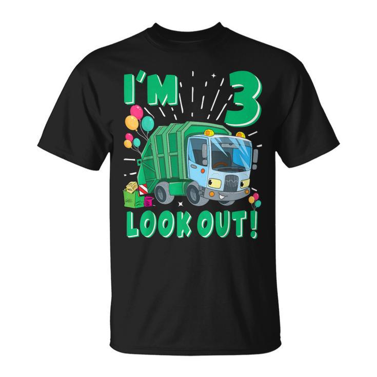 Three 3Rd Birthday Garbage Truck Trash Boy 3 Years Old T-Shirt