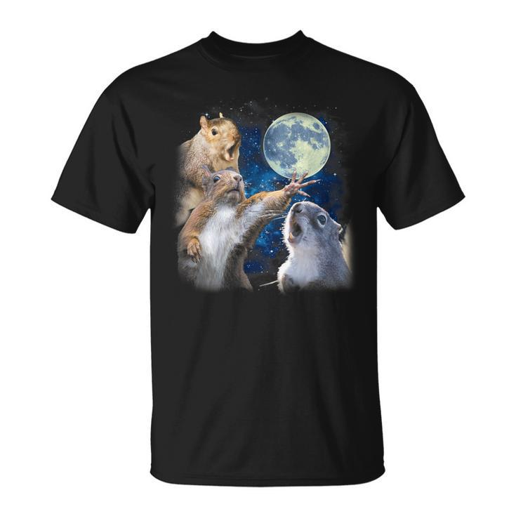Three Squirrels Howling At The Moon Lover Animal Squirrel T-Shirt